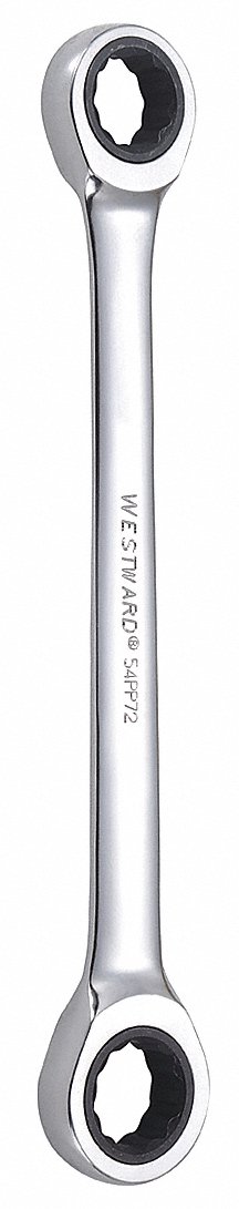 WESTWARD Box End Wrench: Alloy Steel, Chrome, 17 mm_19 mm Head Size, 9 in  Overall Lg, Std