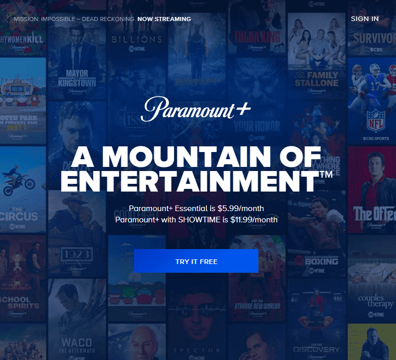 Paramount Plus Homepage